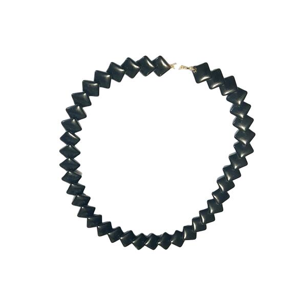 Vintage Trifari Black Geometric Collar Necklace - Square Bead Design - Picture 5 of 5